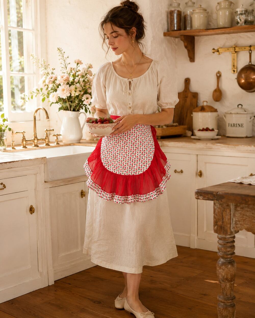 Vintage Floral Chiffon Ruffle Apron Cottagecore Coquette Pink Handmade